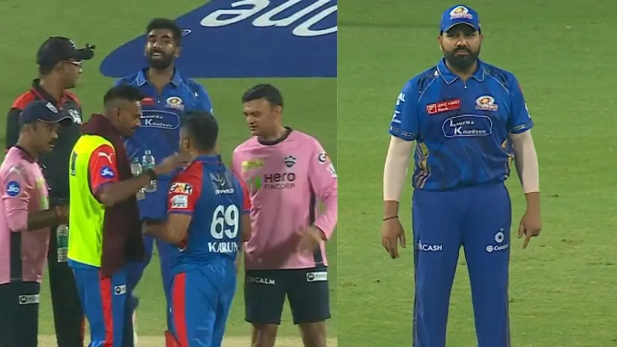jasprit bumrah and karun nair heated exchange Rohit sharma reaction wins heart dc vs mi highlights