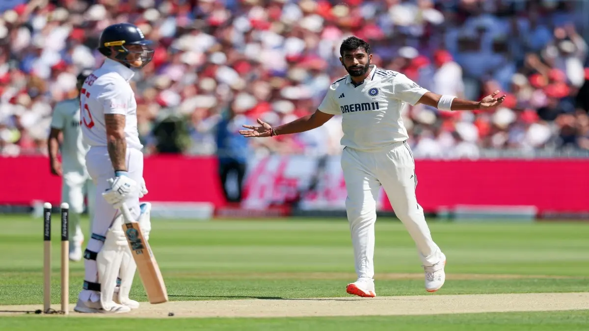Jasprit Bumrah celebrates the wicket of Ben Stokes