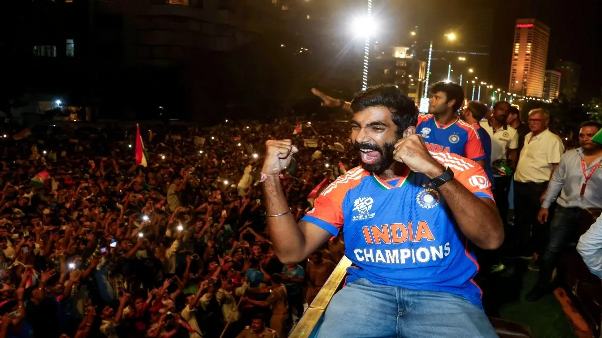 Jasprit Bumrah during India's T20 World Cup celebration parade