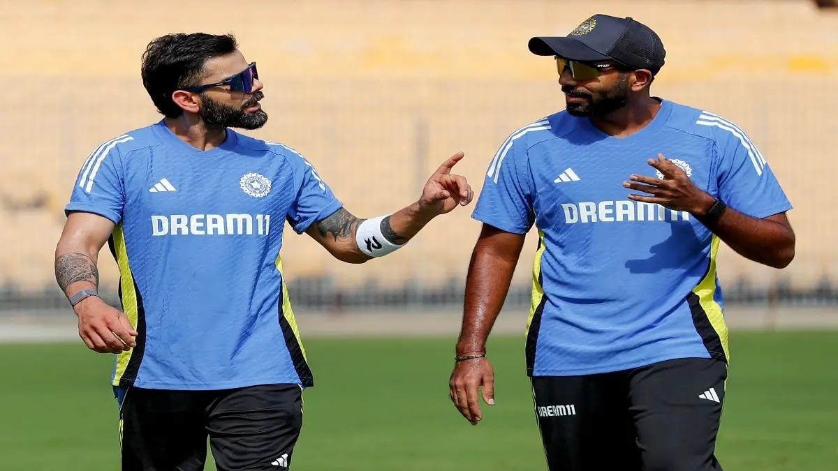 Jasprit Bumrah in a conversation with Virat Kohli
