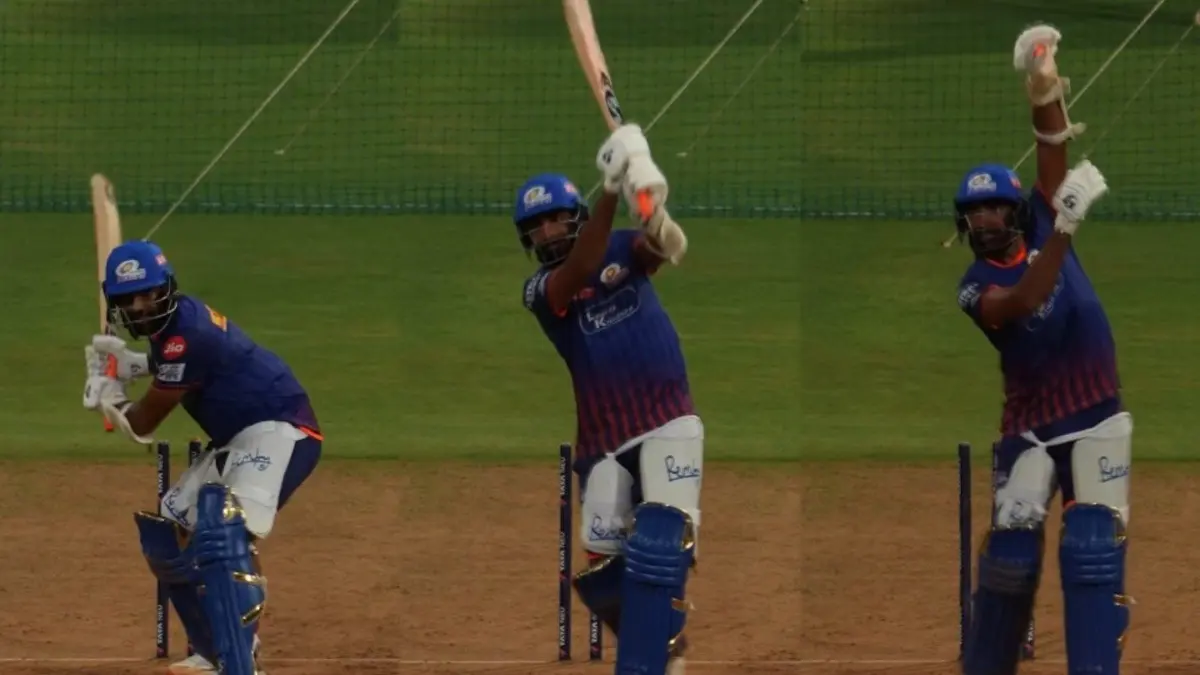 Jasprit Bumrah in action during Mumbai Indians practice session