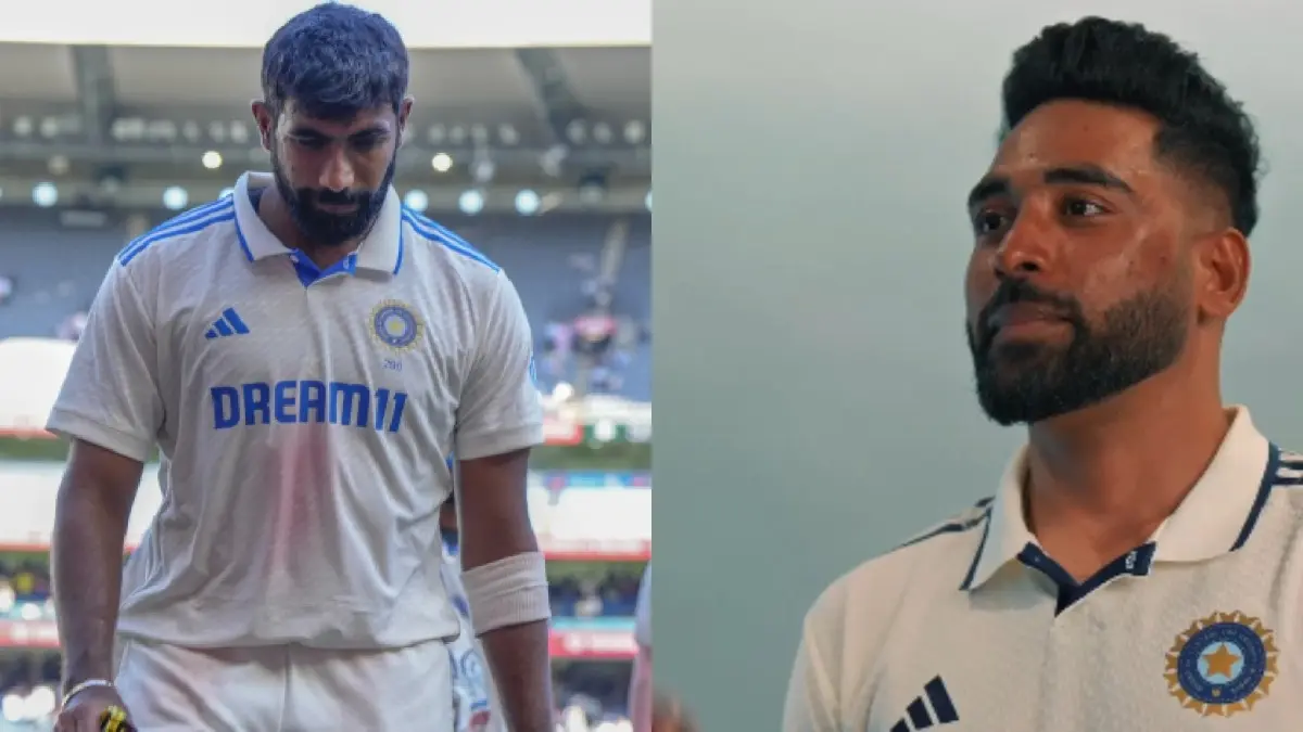 'One And Only...': Mohammed Siraj Pokes Fun at Jasprit Bumrah During Team India's Official Photoshoot Ahead of 1st Test vs England | WATCH Jasprit Bumrah (L), Mohammed Siraj (R)