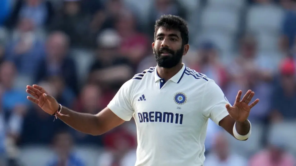 Jasprit Bumrah reacts after a ball in the 4th Test match against England in Manchester
