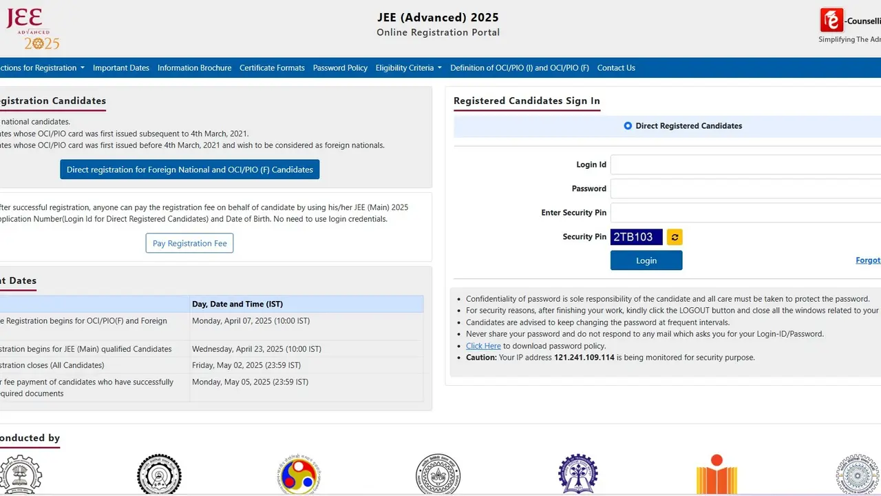 JEE Advanced 2025 Registration Begins Foreign Nationals