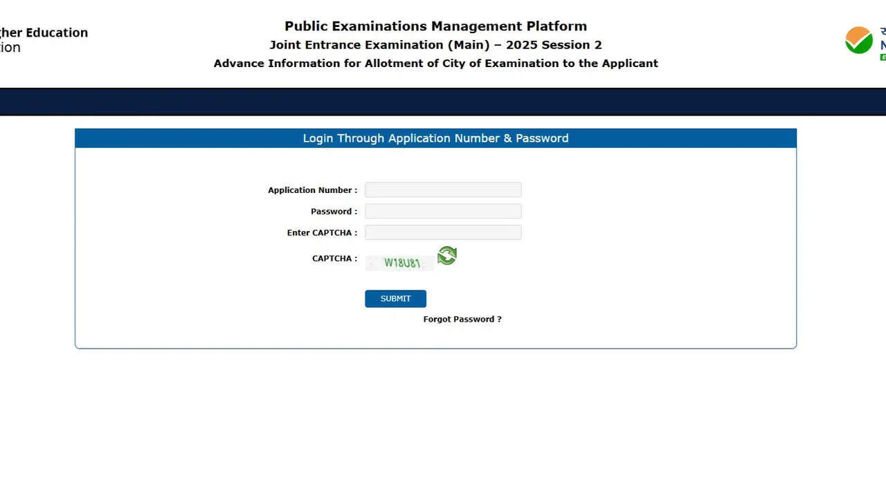 JEE Main City Session 2 Intimation Slip 2025