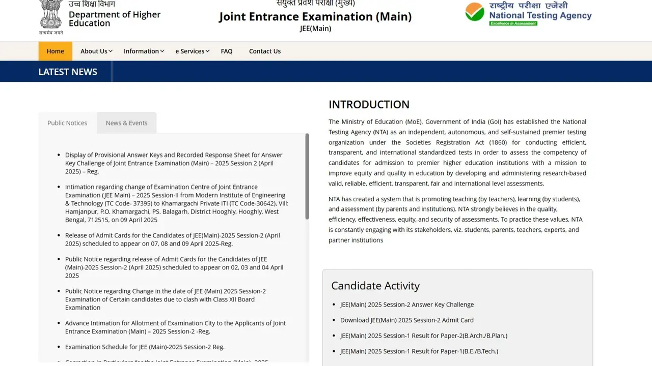JEE Main Result 2025: NTA JEE Main Session 2 Final Answer Key Out at jeemain.nta.nic.in JEE Main Result 2025 Live