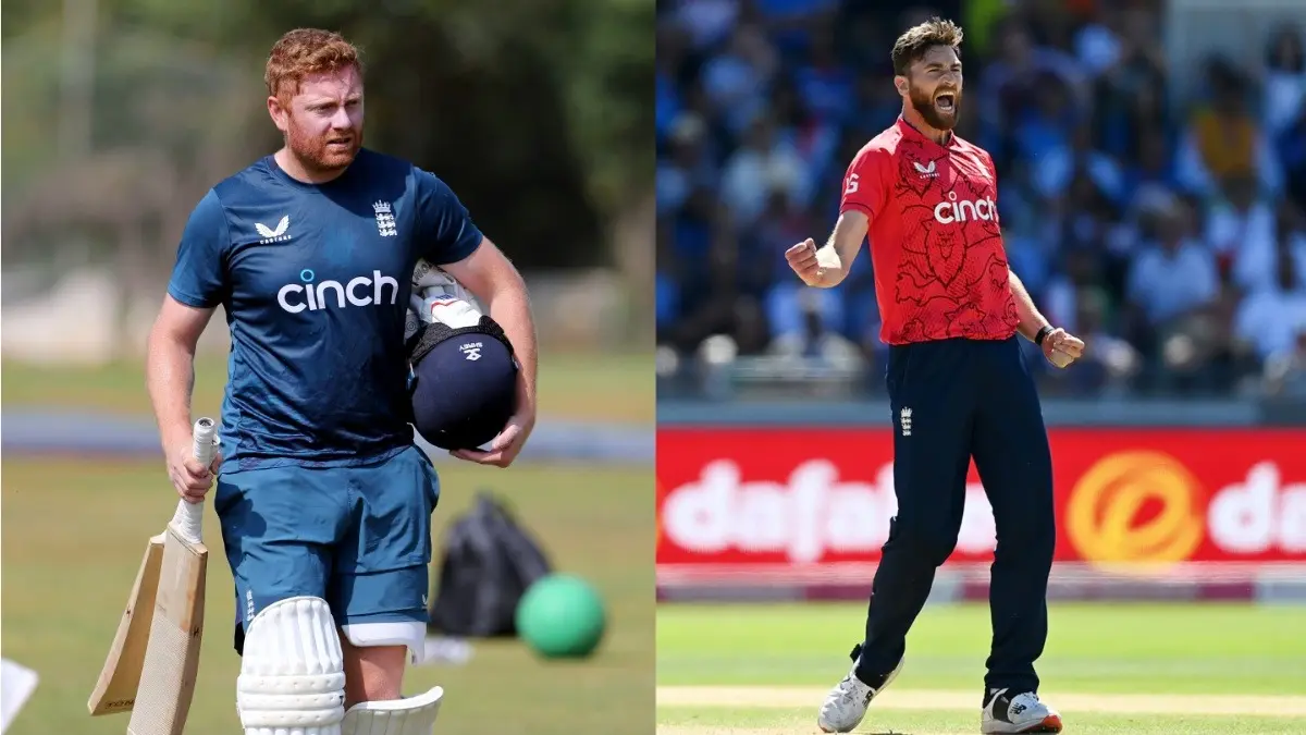 Jonny Bairstow and Richard Gleeson with the England Cricket Team