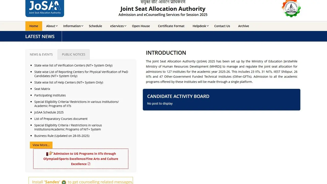 JoSAA 2025 counselling registration process on josaa.nic.in