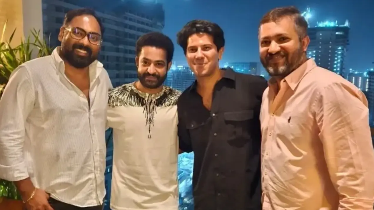 Jr NTR Meets Dulquer Salmaan Ahead Of Devara Release, Hints At 'Start Of Something Special' Jr NTR and Dulquer Salmaan pose together.