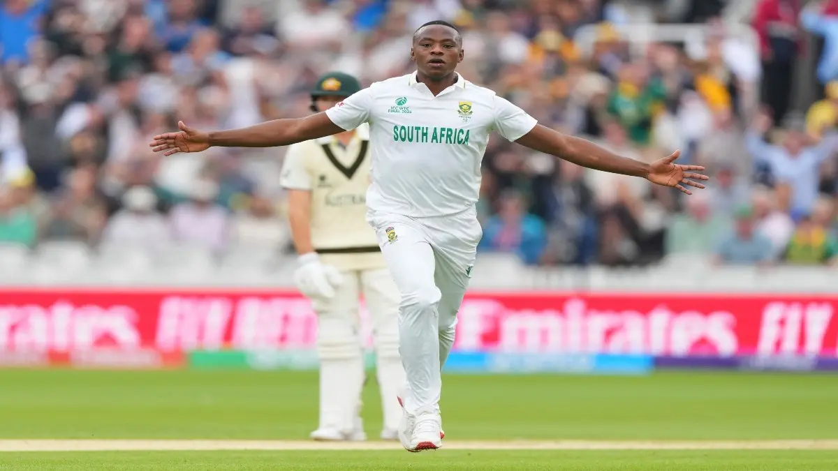 Kagiso Rabada celebrates a wicket in the WTC final