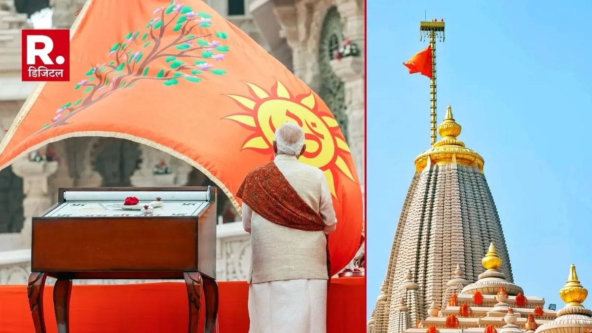 Kanpur contribution Indigenous Dharma Dhwaj hoisted on the top of Ayodhya Ram Temple