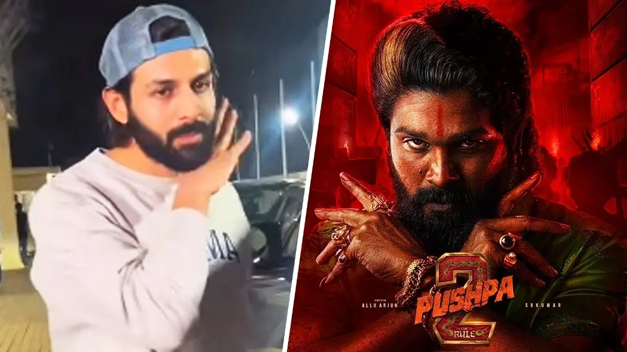 Kartik Aaryan Channels His Inner Allu Arjun, Strikes Signature Pushpa 2 'Jhukega Nahi' Pose | VIRAL Video Kartik Aaryan is a Pushpa 2 fan?