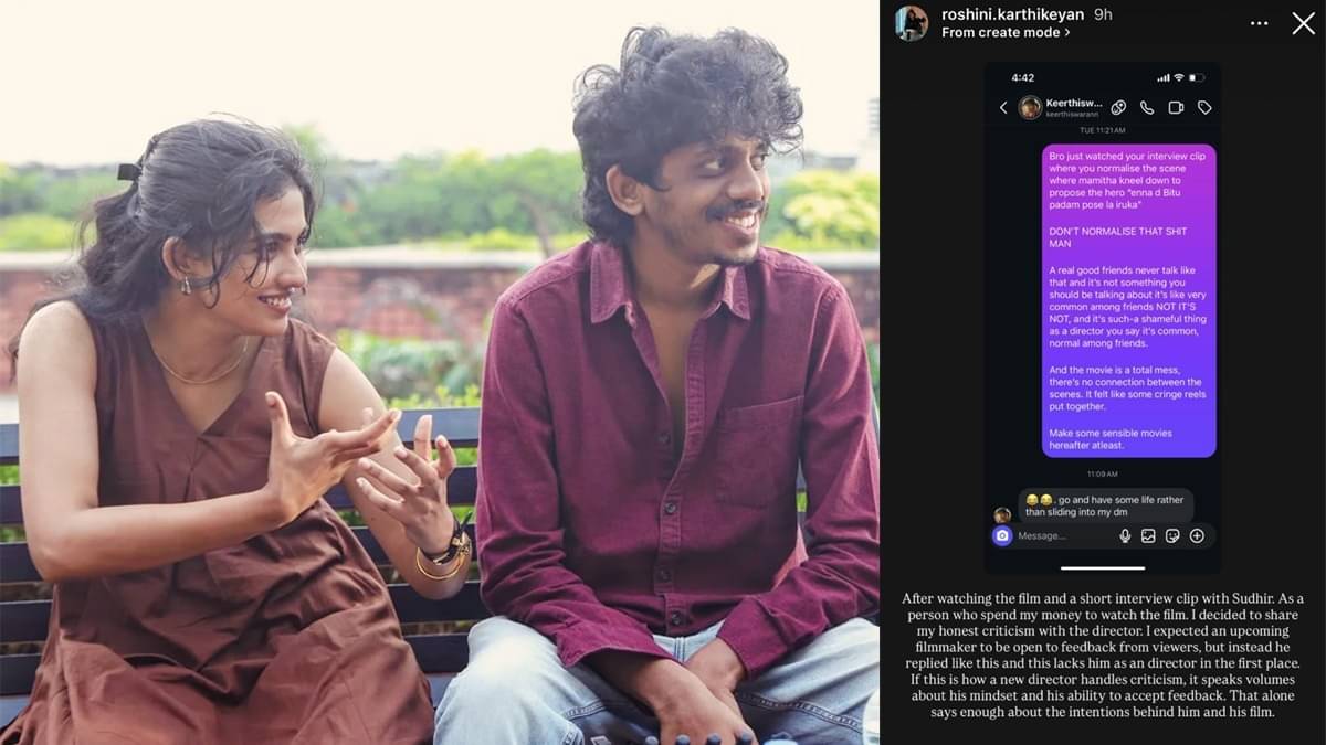 Keerthiswaran with Dude actress Mamitha Baiju in a BTS still