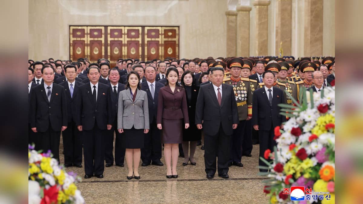Kim Jong Un with his wife Ri Sol Ju and their daughter (believed to be named Kim Ju Ae) visit Kumsusan Palace of the Sun in Pyongyang