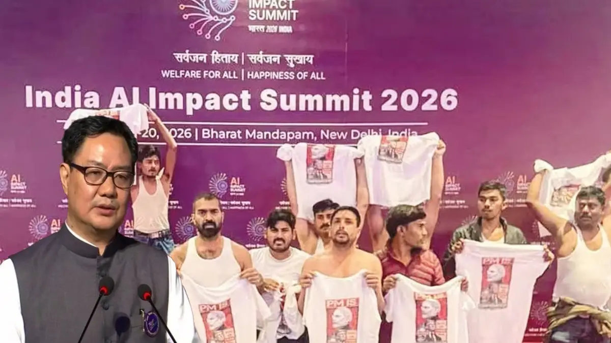 'Shirtless' Protest At AI Summit: Kiren Rijiju Hits Back At Congress, Accuses Party Of Justifying 'Obscene' Act Kiren Rijiju Hits Back At Congress Over 'Shirtless' Protest At AI Summit, Accuses Party Of Justifying 'Obscene' Act