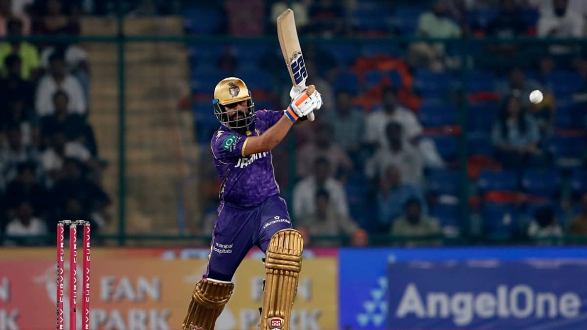KKR captain Ajinkya Rahane in action