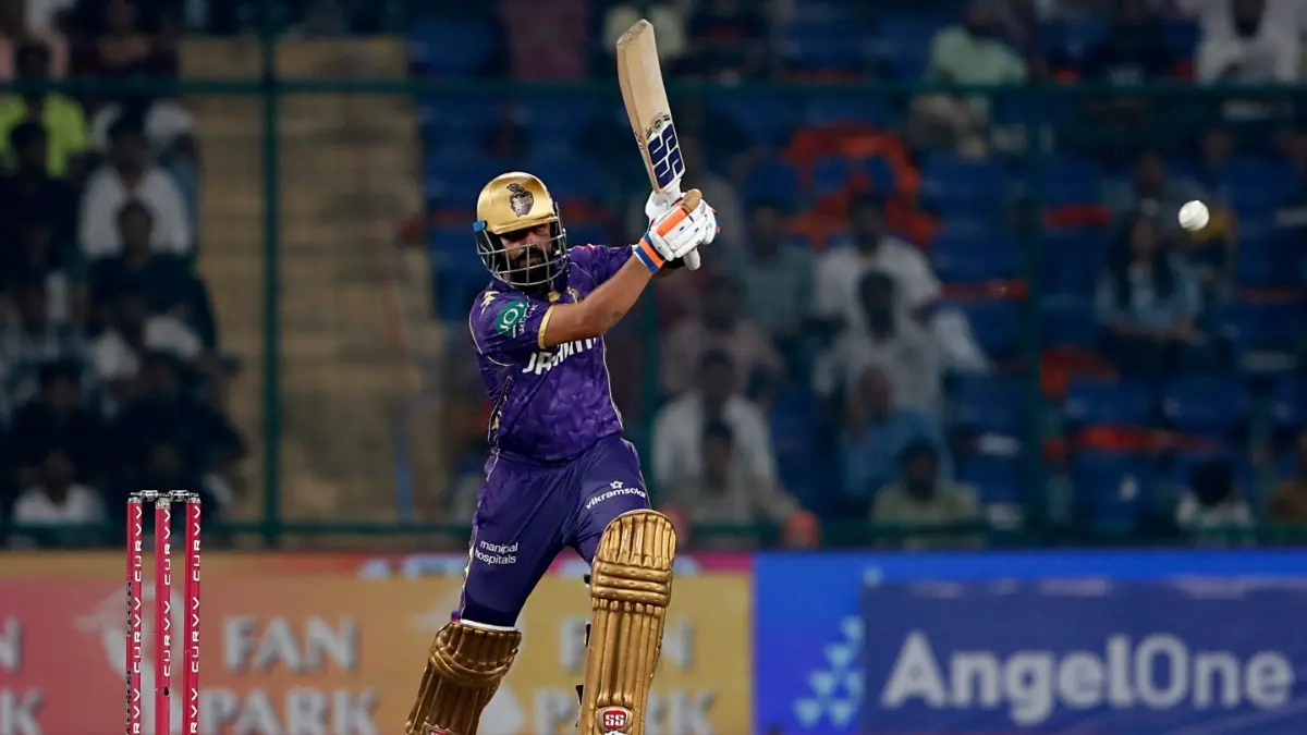 KKR captain Ajinkya Rahane in action