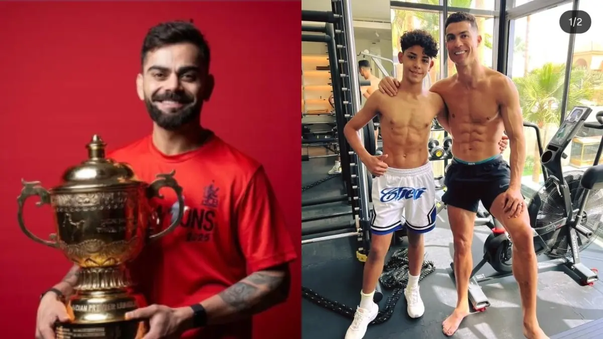 Virat Kohli Edges Cristiano Ronaldo on Instagram, Leaves Portugal Captain Behind in Engagement Game - Check Deets Kohli (L), Ronaldo with his son (R)