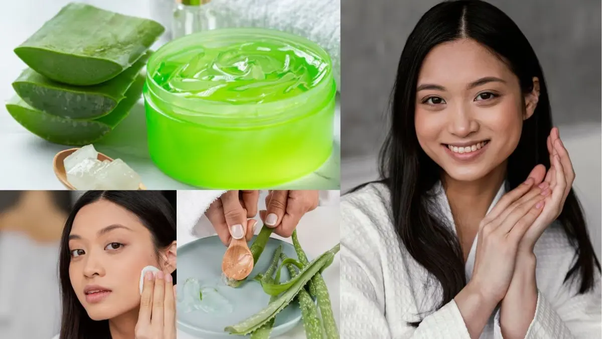 Korean glass skin using aloe vera gel on face for glowing skin naturally