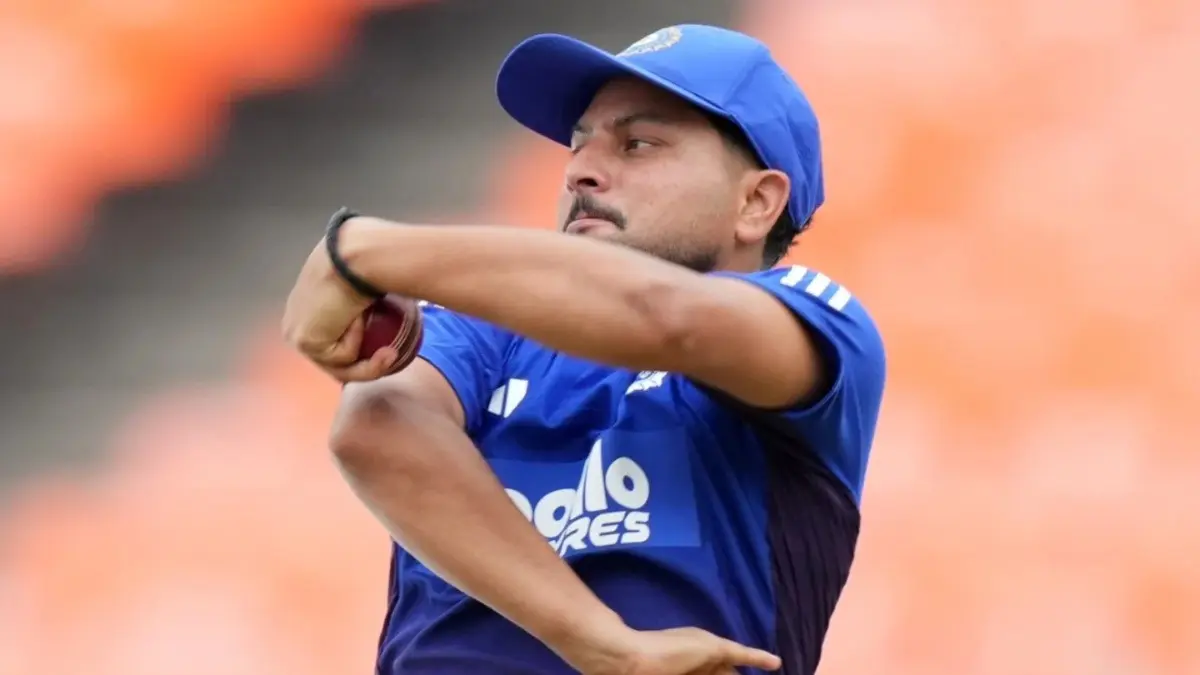Kuldeep Yadav in action during practice session