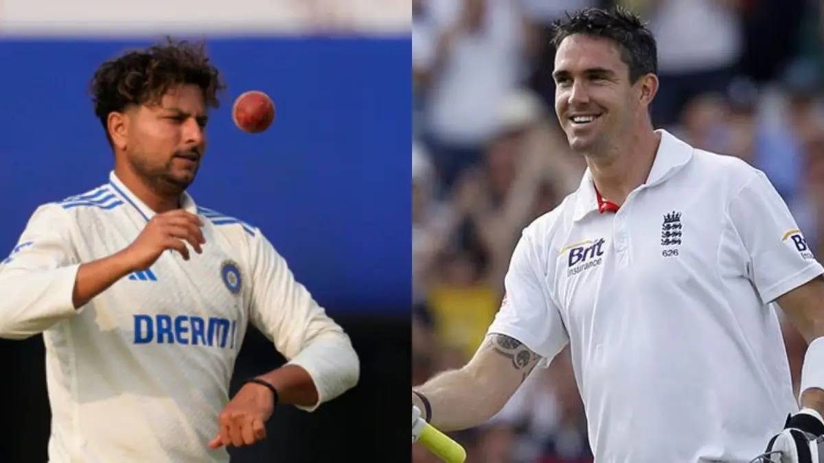 Kuldeep Yadav (L), Kevin Pietersen (R)