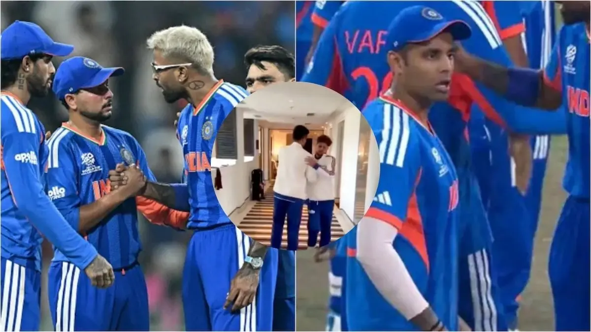 VIRAL VIDEO: 'गुस्सा छोड़ दो भाई...', नाराज कुलदीप यादव के लिए 'बाबू भैया' बने सूर्याकुमार, PAK मैच के बाद कप्तान ने यूं मनाया kuldeep yadav suryakumar yadav hardik heat moment ind vs pak 2026 gussa chodh do bhai suryakumar