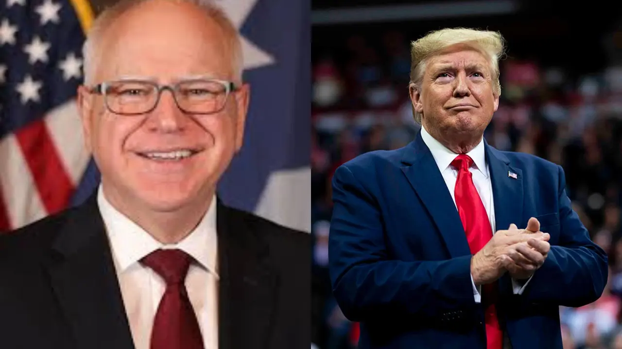 'Too Busy Serving Himself': Tim Walz Attacks Trump in His First Rally as VP Pick in Philadelphia (L) Tim Walz and Donald Trump (R)