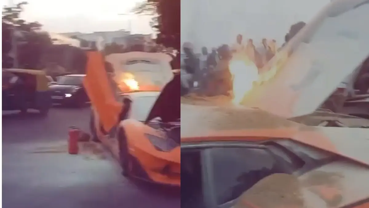 Watch: ₹9 Crore Lamborghini Aventador Engulfed in Fire in Bengaluru Lamborghini Aventador Catches Fire in Bengaluru