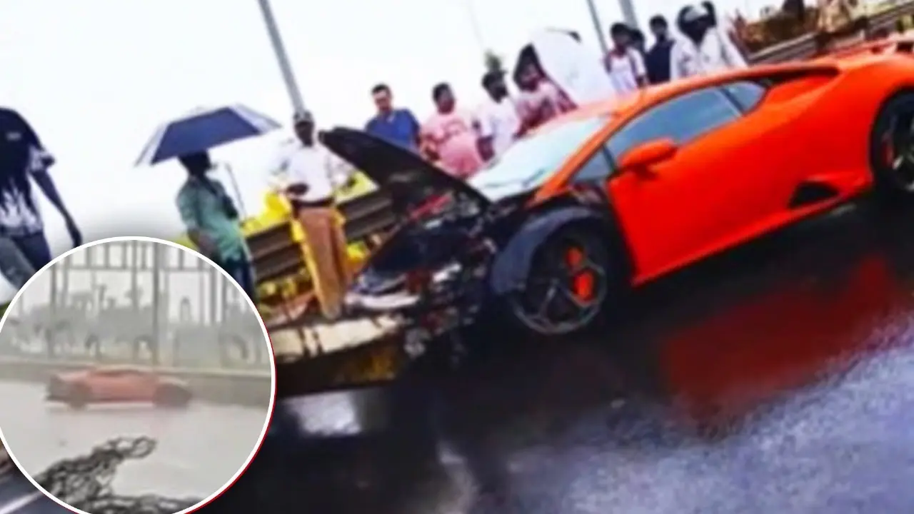 'Another Lamborghini Mishap' Caught on Camera: Speeding Luxury Car Crashes into Divider on Mumbai's Coastal Road Lamborghini Crashes Into Divider on Mumbai's Coastal Road
