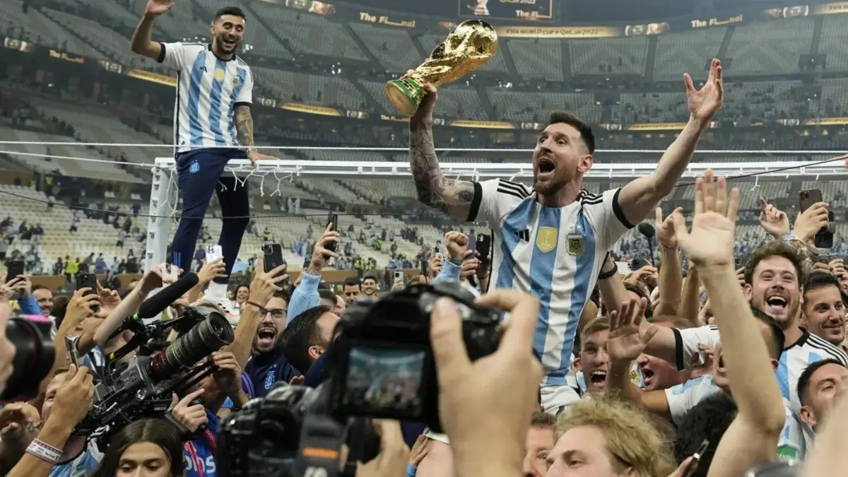 Lionel Messi celebrates after winning FIFA World Cup 2022