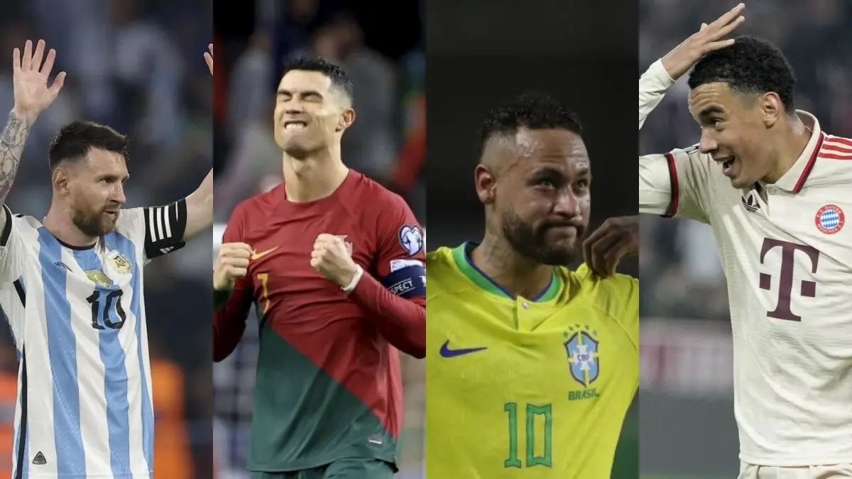 Lionel Messi, Cristiano Ronaldo, Neymar Jr and Jamal Musiala