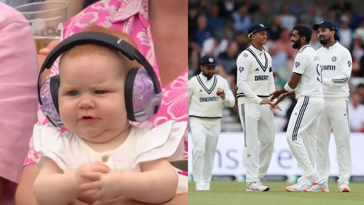 Little Cute Girl watching india vs England test using headphone sparks internet during headingley test