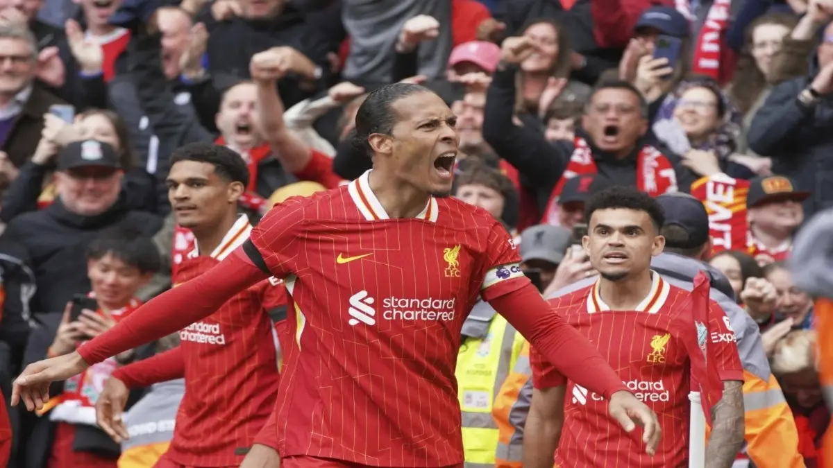 Liverpool captain Virgil van Dijk celebrates his goal