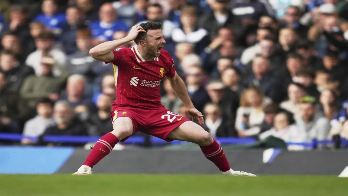 Liverpool forward Diogo Jota celebrates a goal.
