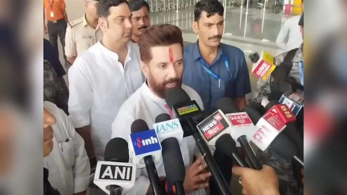 Lok Janshakti Party (Ram Vilas) chief Chirag Paswan addresses reporters in Patna on Thursday.