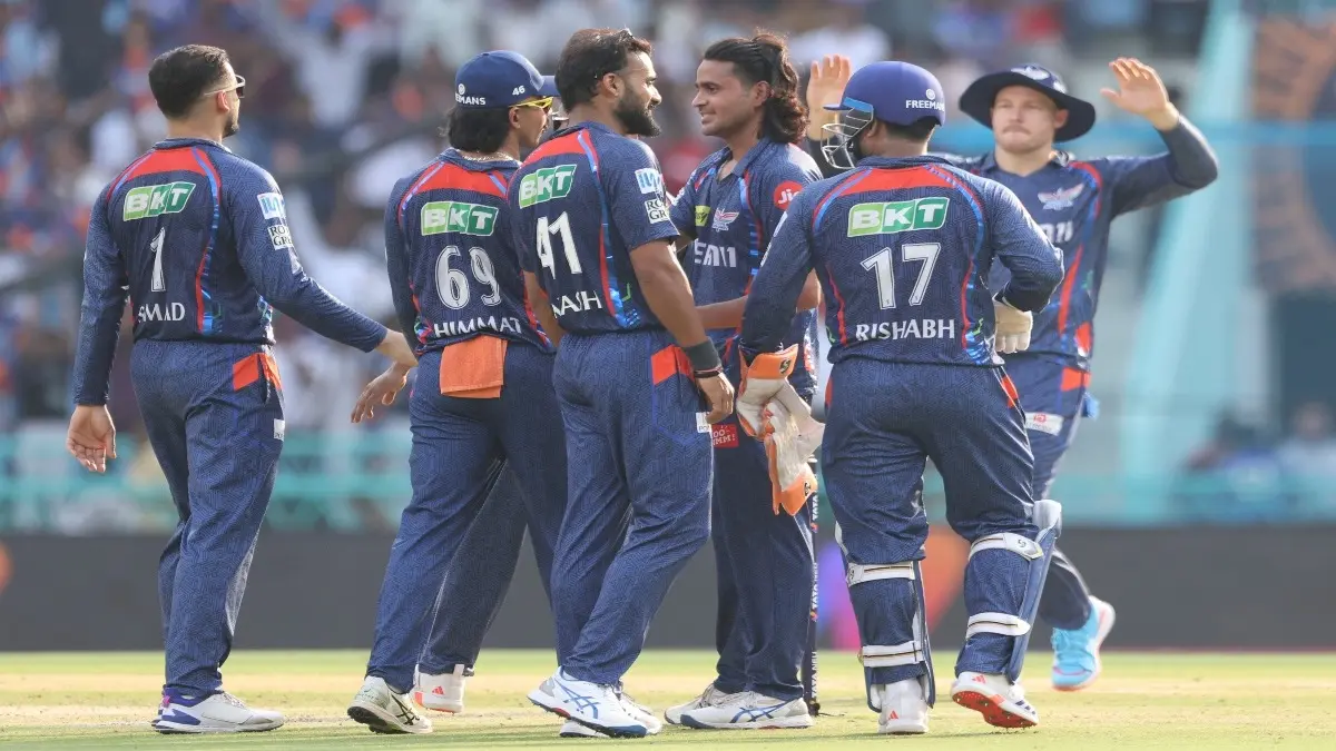 Lucknow Super Giants players celebrate a wicket