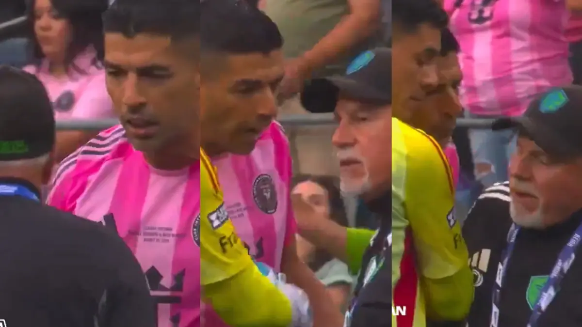 Luis Suarez in a heated altercation with Seattle Sounders Assistant Coach