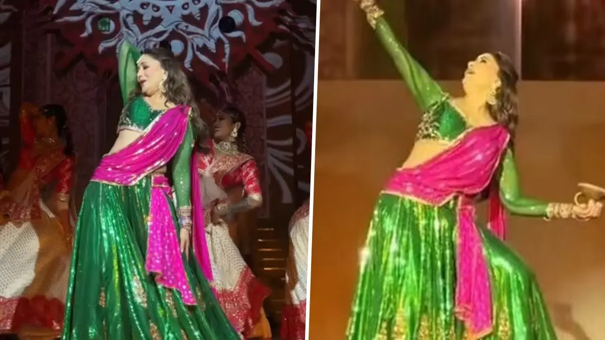 Watch: Madhuri Dixit's Mesmerising Performance On Dola Re Dola At Netra Mantena-Vamsi Gadiraju Mehendi Night In Udaipur Madhuri Dixit at Udaipur wedding