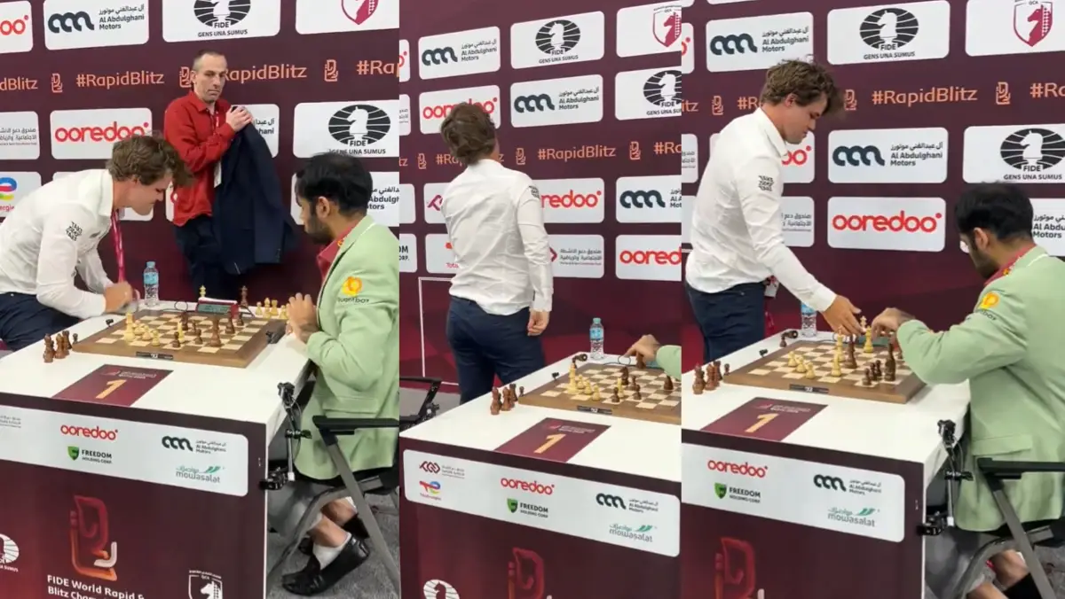 Magnus Carlsen smashes the table after loss to Arjun Erigaisi