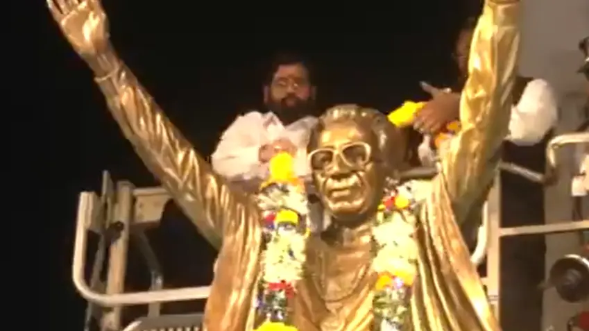 Maharashtra Deputy CM Eknath Shinde garlands statue of Shiv Sena founder Balasaheb Thackeray