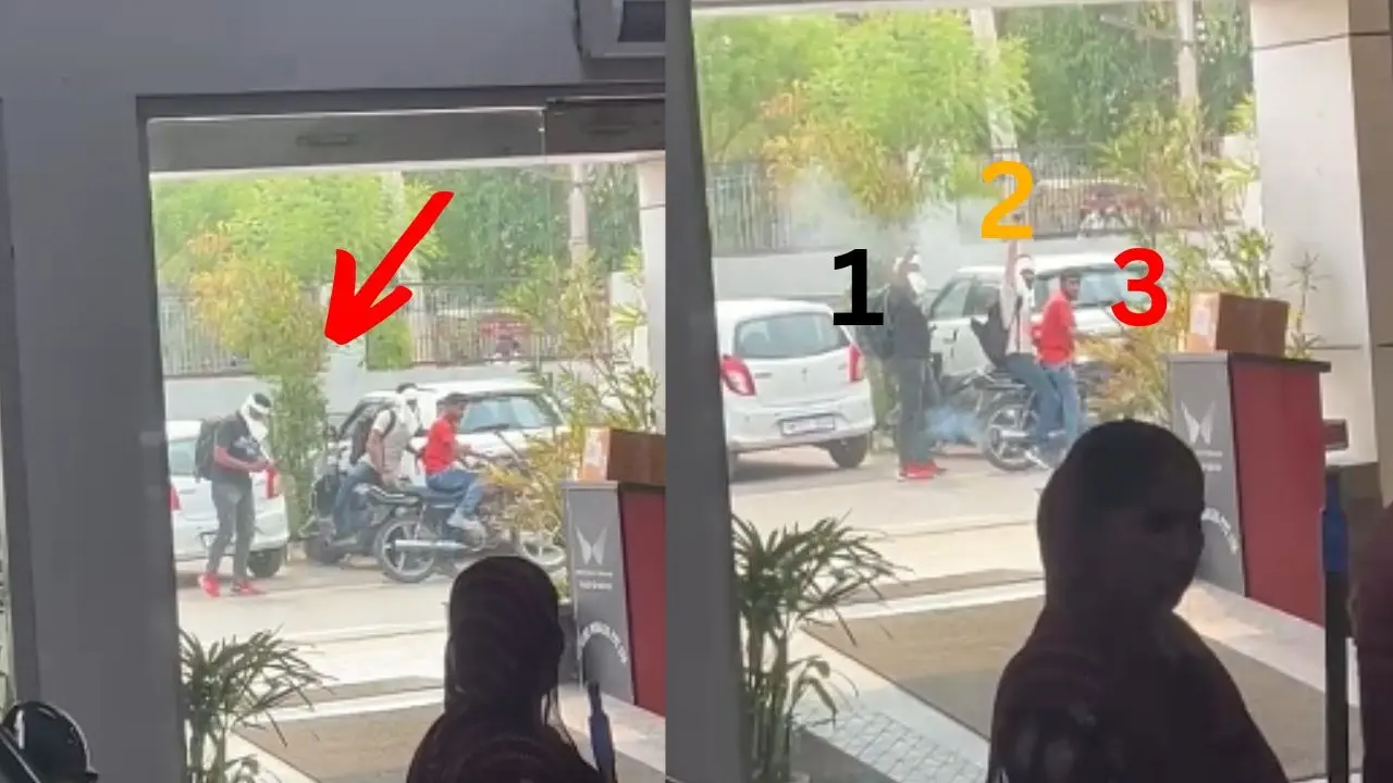 Viral Video Shows Miscreants Firing Indiscriminately at Car Showroom For Ransom Hisar Mahindra showroom firing