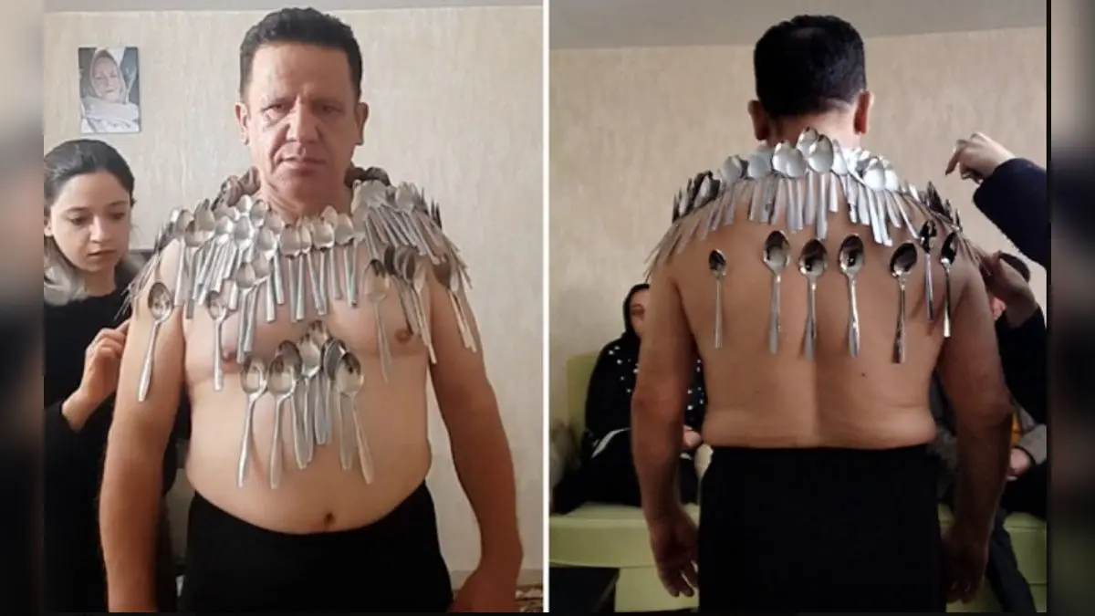 'The Human Magnet': Iranian Man Breaks His Own Record, Balances 96 Spoons On His Body Man balances 96 spoons on body to break own record