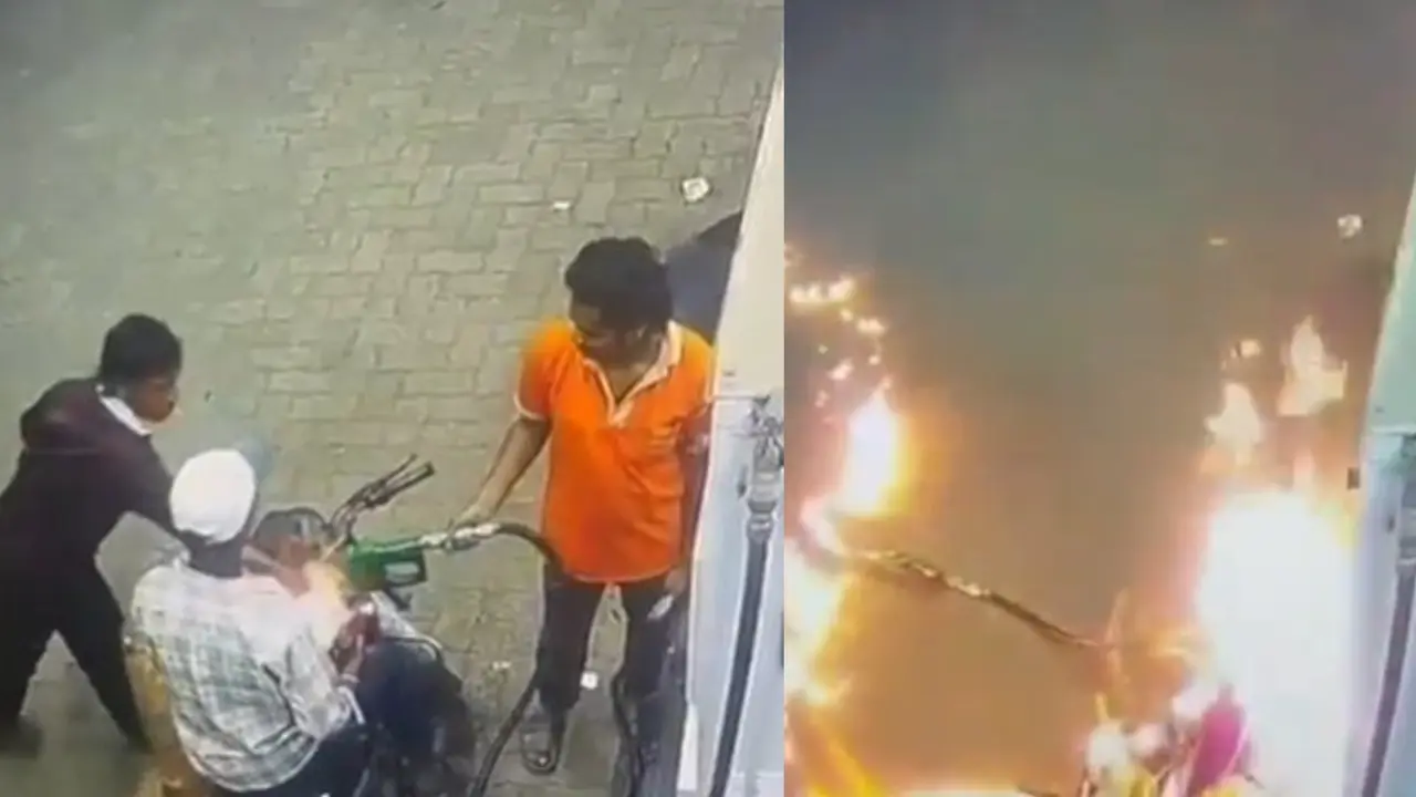 Man Ignites Fuel Nozzle, Sets Vehicle On Fire When Told Not To Smoke At Petrol Pump In Raipur | WATCH Man Ignites Fuel Nozzle, Sets Vehicle On Fire When Told Not To Smoke At Petrol Pump In Raipur