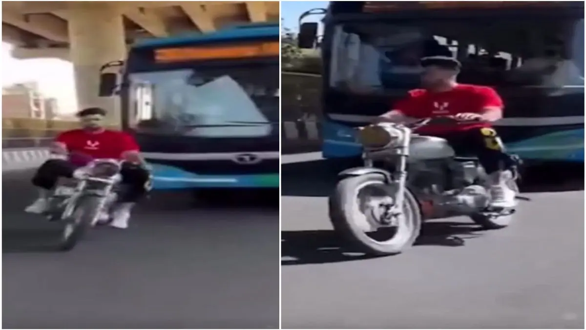 Man performs stunt in front of DTC bus, booked for erratic driving.