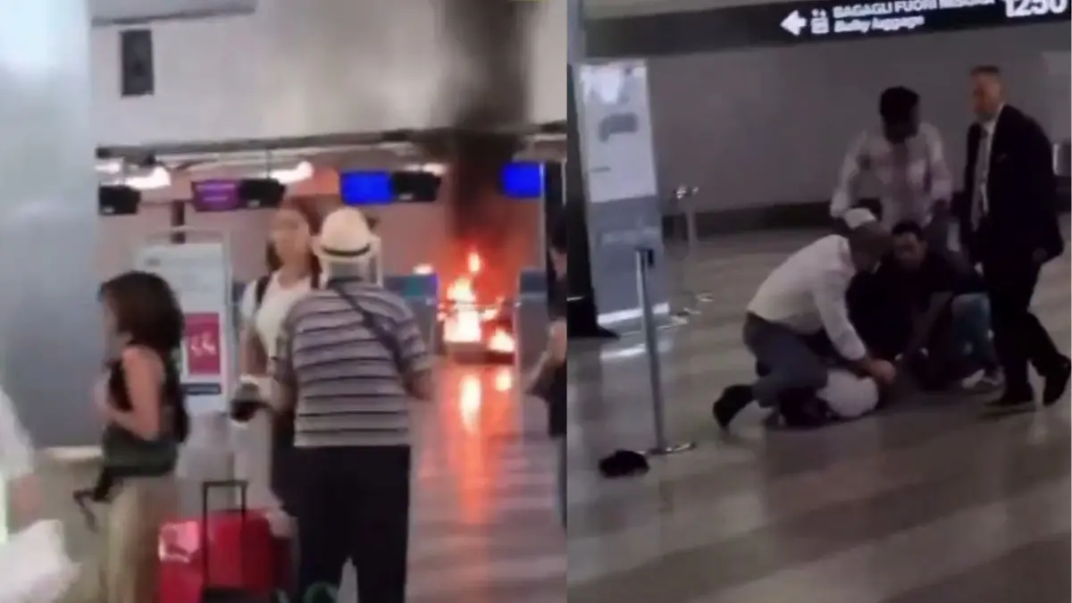 Man Sets Check-In Desks on Fire at Milan Airport, Smashes Monitors With Hammer | Watch Man Sets Check-In Desks on Fire at Milan Airport