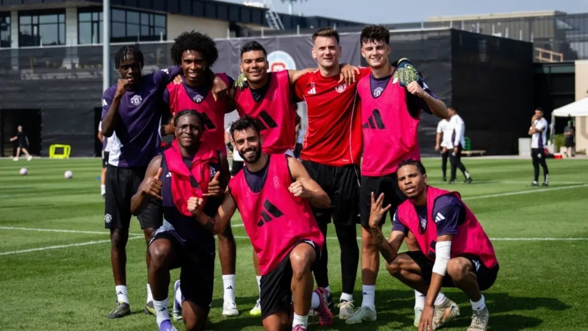 Manchester United players during practice session ahead of friendly encounter against West Ham