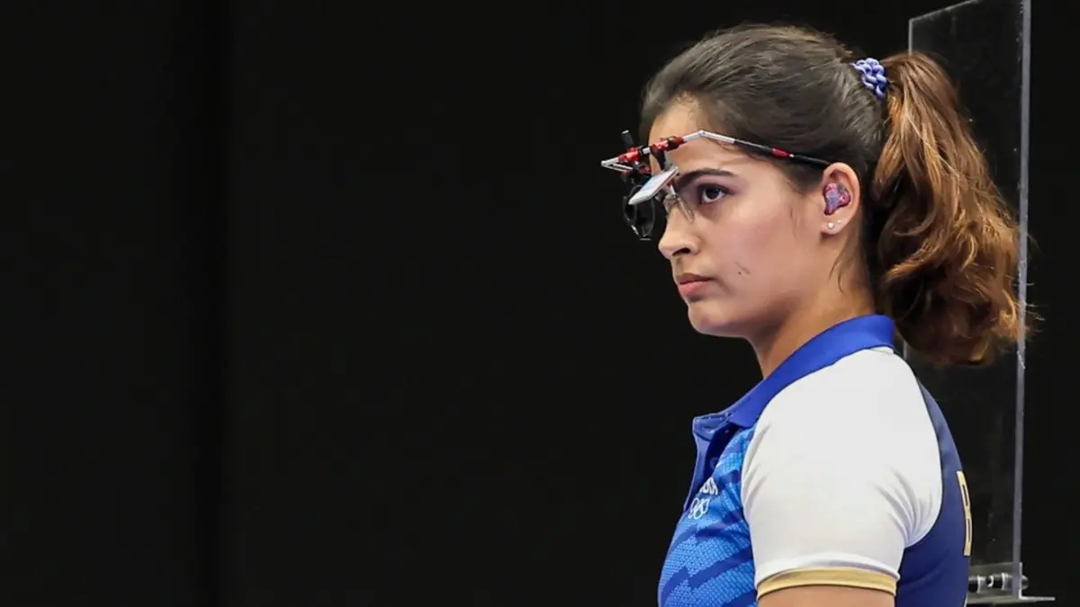 Manu Bhaker in action during Paris Olympics in 2024