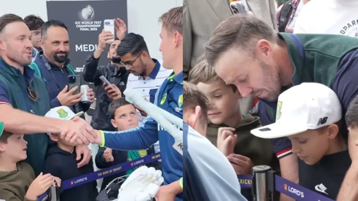 WATCH: Marnus Labuschagne Stops By AB de Villiers During AUS vs SA WTC 2025 Final, Signs Shirts For Mr. 360's Children At Lord's Cricket Ground Marnus Labuschagne greets AB de Villiers and his kids