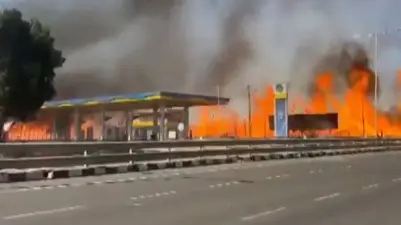 Massive Fire Rages At Wood Company Near Petrol Pump On Gandhidham Bhachau Highway In Gujarat's Kutch | VIDEO Massive Fire Rages At Wood Company Near Petrol Pump On Gandhidham Bhachau Highway In Gujarat's Kutch | VIDEO