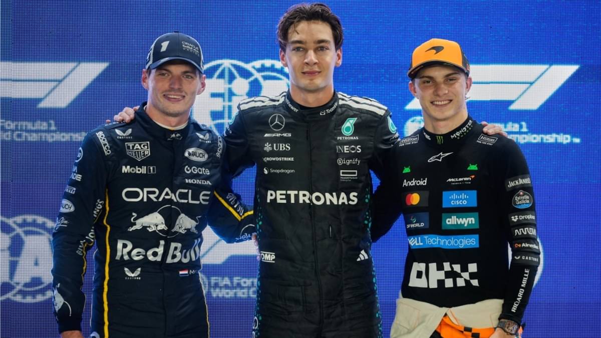 Max Verstappen, George Russell, and Oscar Piastri